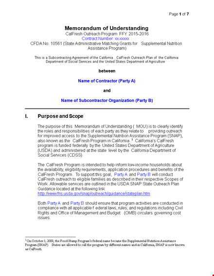 memorandum of understanding template - party, state, federal | calfresh template