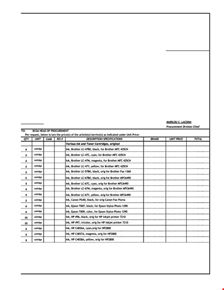 sample request price template