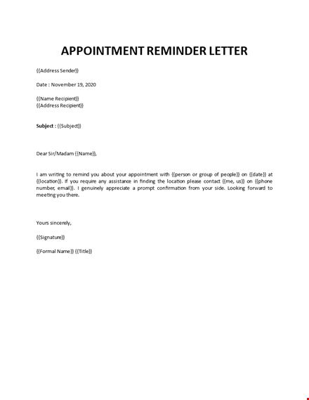 appointment reminder email sample template