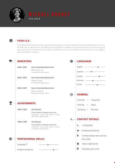 fresher resume a template