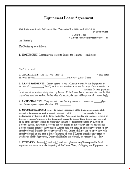 equipment lease agreement - lease equipment with lessee & lessor template