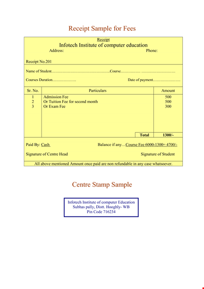 professional fee receipt template