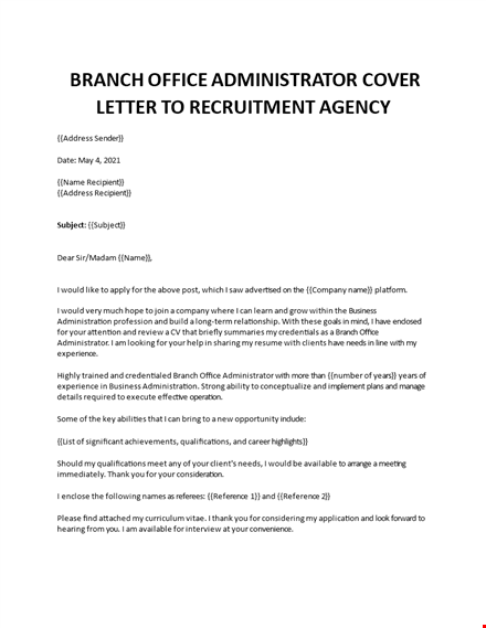 branch office administrator cover letter template