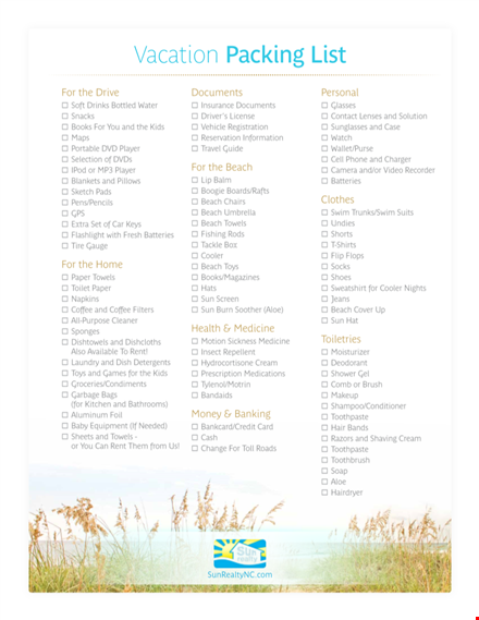 packing list template - free and printable template