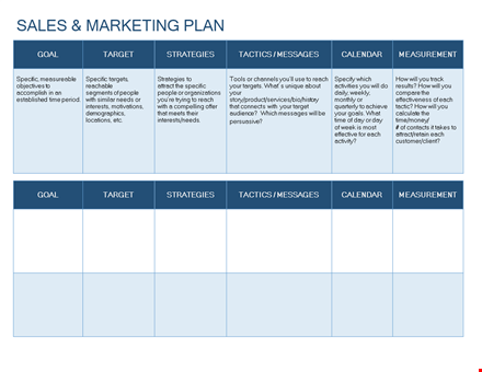 effective sales plan template - define target, strategies & messages template