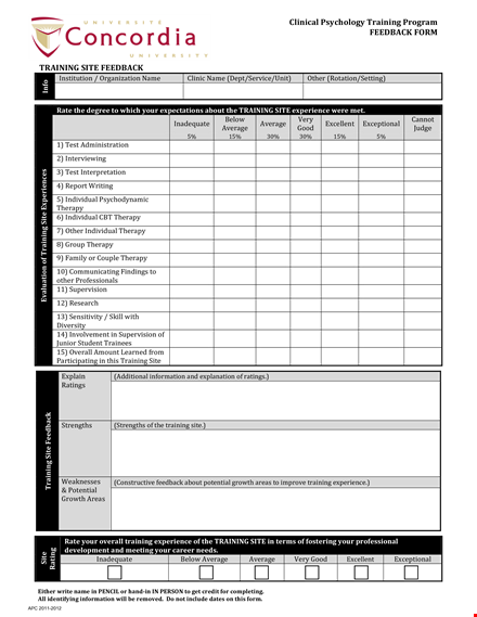 training professional feedback template