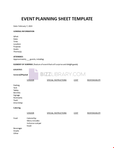 event planning sheet template template