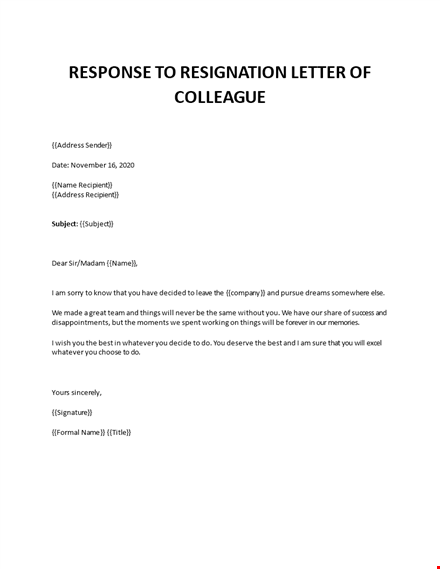 response to resignation of colleague template