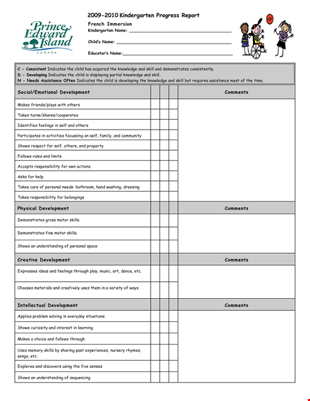 kindergarten progress report comment: developmental comments that show a child's growth template