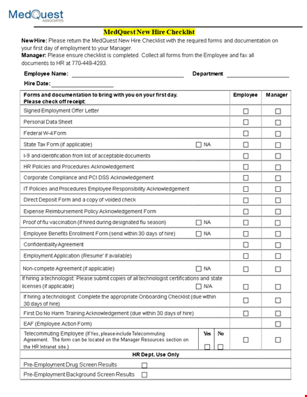 essential new hire checklist for employee onboarding - please use template