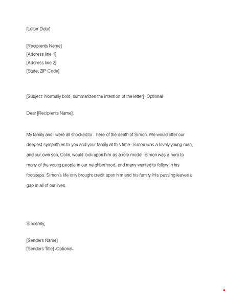 sympathy letter for the simon family | expressing deepest condolences template