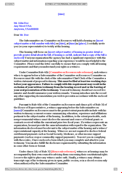 powerful character witness letter for subcommittee hearing testimony template