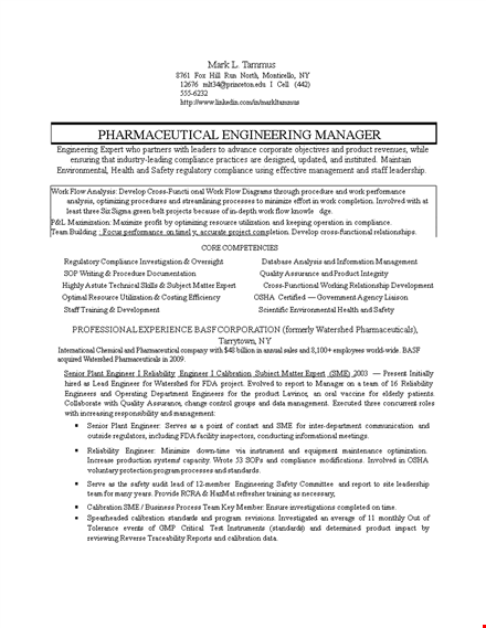 engineer resume sample - safety & compliance engineering template