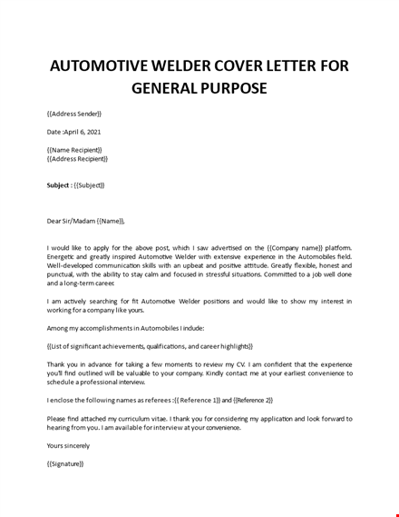 automotive welder cover letter  template