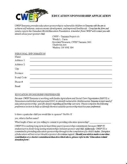 education sponsorship application sample template