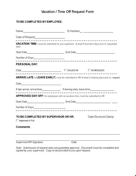 easy vacation request form - submit your request today template