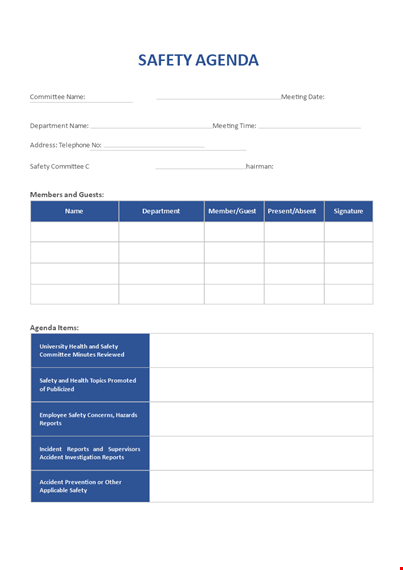 safety agenda template - efficient safety reports & committee meeting agendas template