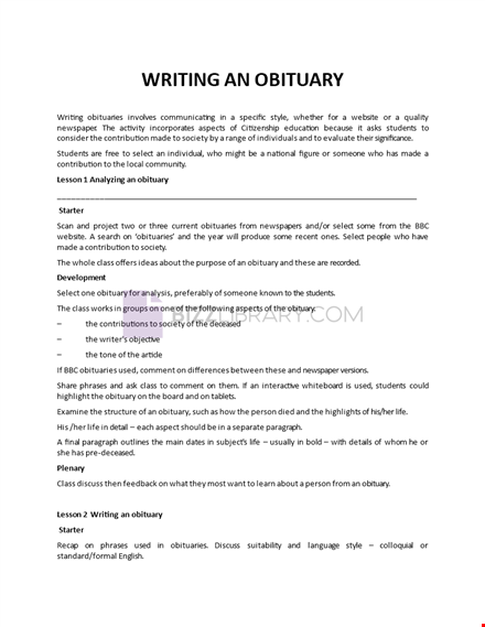 respectful obituary template