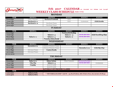 class schedule template template