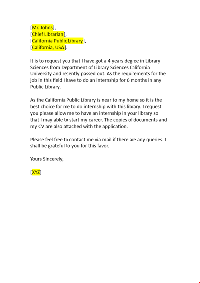 application for internship in library template
