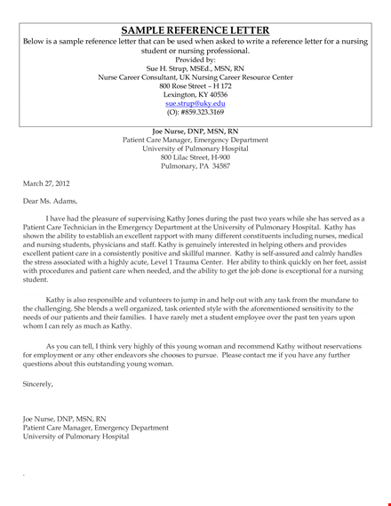 nursing reference letter form template