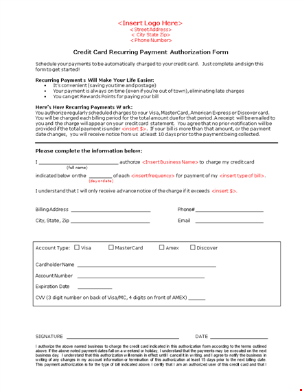 credit card authorization form template - secure payment authorization template