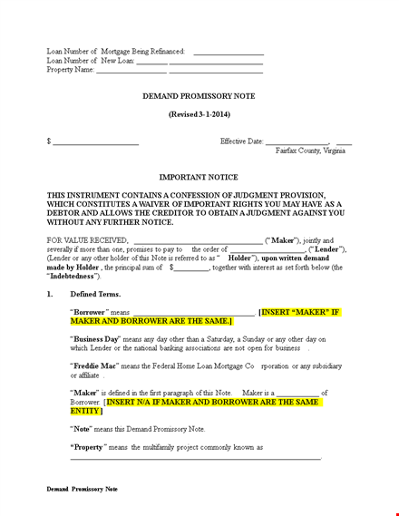 demand promissory note ms word template template