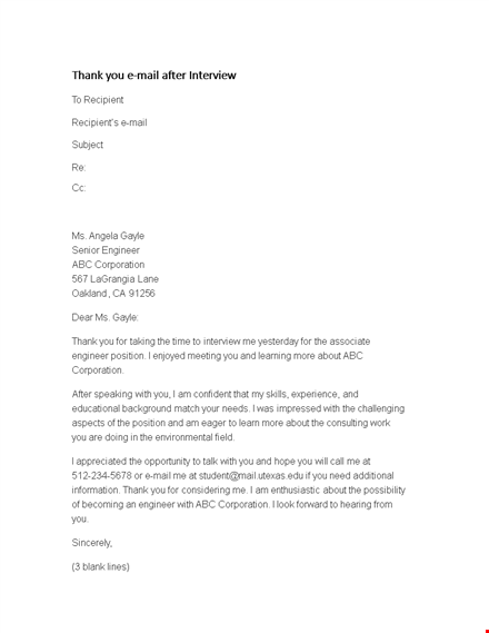 thank you email after interview template - engineer at corporation template