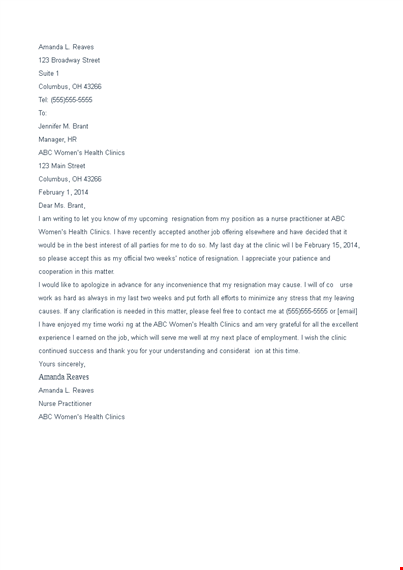 immediate resignation letter for nurse template template