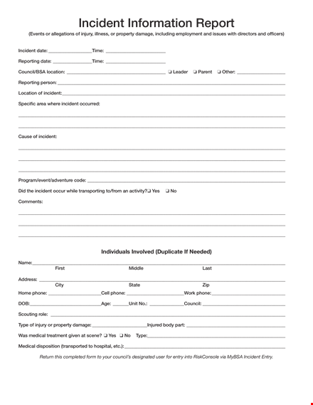 incident information report - property, phone, damage - get detailed information template