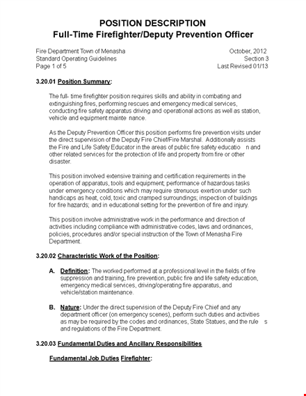 full time firefighter job description template