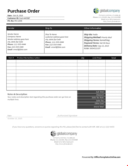 create a purchase order with company name - easy and fast | order now template