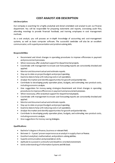 cost analyst job description template