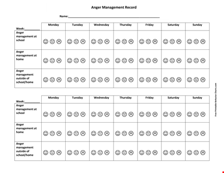 printable behavior management chart for school: effective management for anger template
