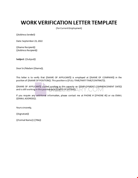 work verification letter template template