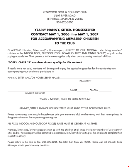 nanny housekeeper contract sample template