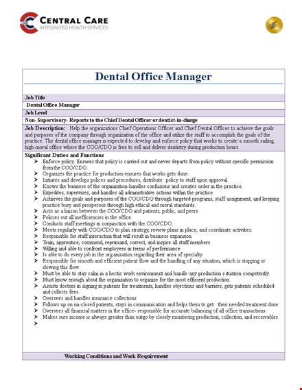 dentist office manager job description template
