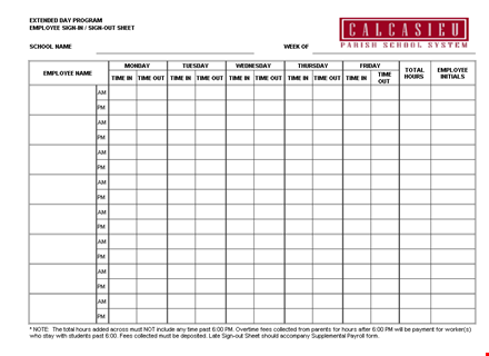 employee sign in sheet excel template