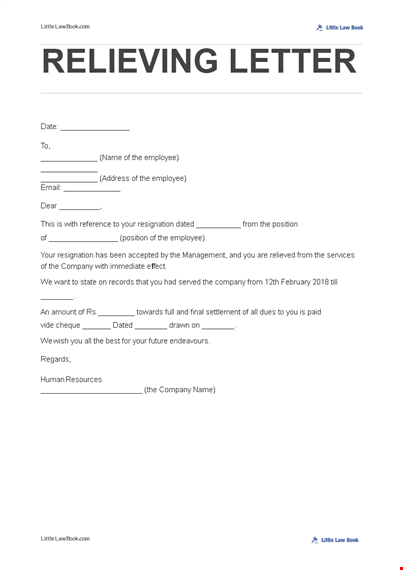 download free relieving letter template for your employees | littlelawbook template