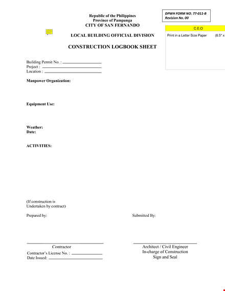construction log book template template