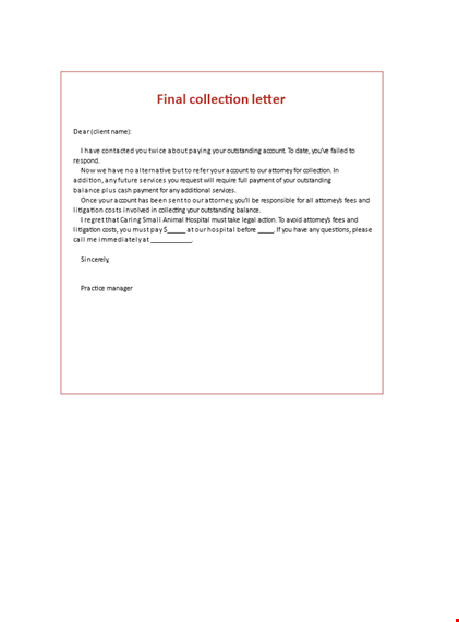 final collection letter - account services, collection attorney | resolve your outstanding debt template