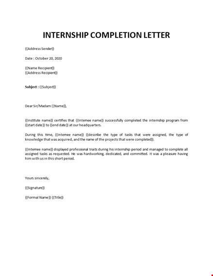 internship completion letter template