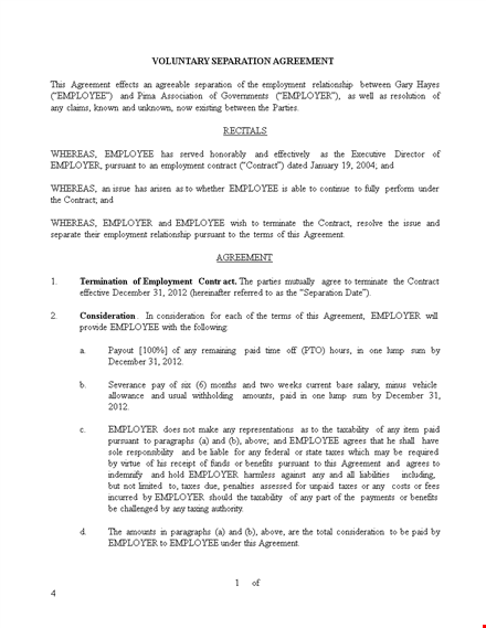 employment mutual separation agreement template template