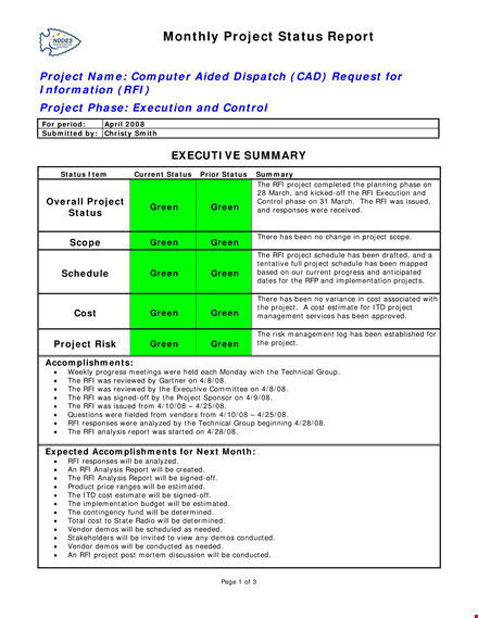 monthly project status - green project template