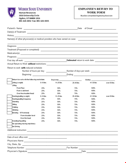 return to work form - easily fill out and submit a return to work request template