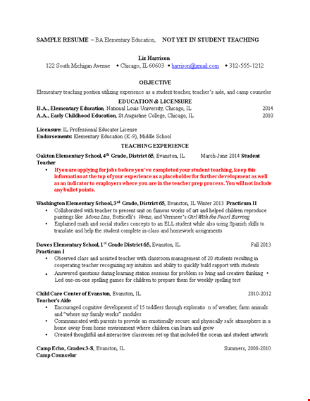 elementary resume template