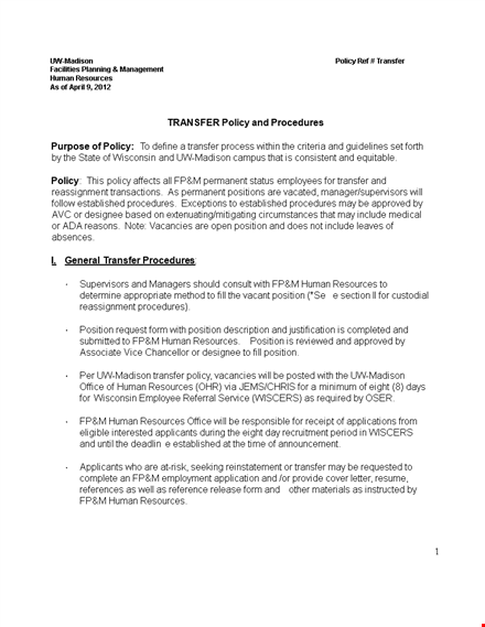 employee reassignment: hr internal transfer letter template | position | human resources template