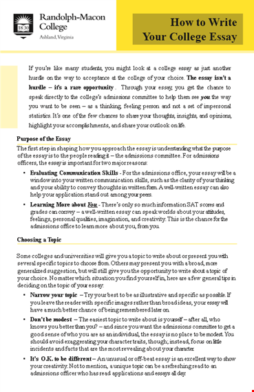 sample student college essay template