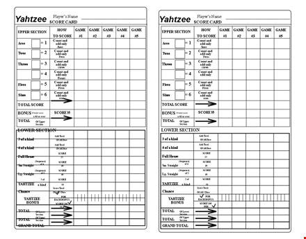 yahtzee score sheets - score, total, count | download now template