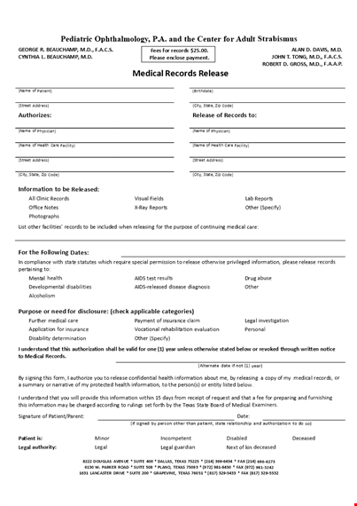 authorize release of medical information - state records | medical release form template
